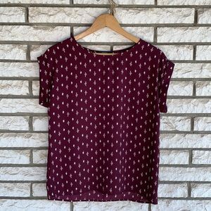 Forever 21 floral print dark red blouse